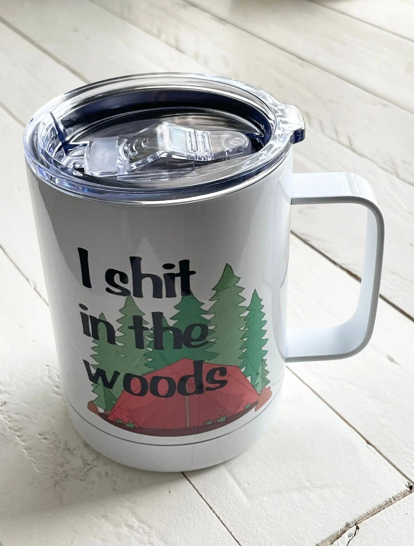 I Shit in the Woods, 12oz Camp Style Insulated Mug with Handle & Leak Proof Lid Three Black Cats
