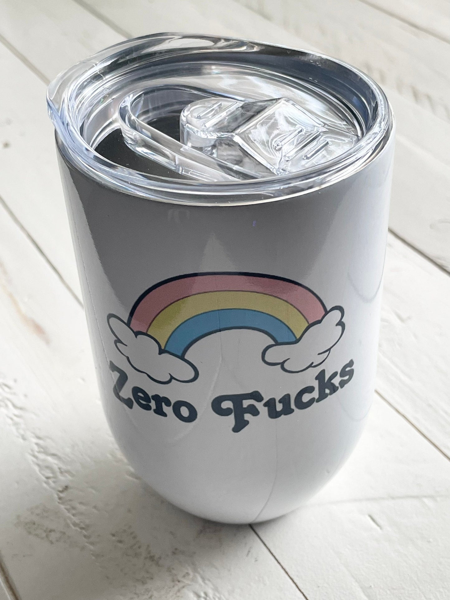Zero Fucks 12oz White Steel Wine Tumbler