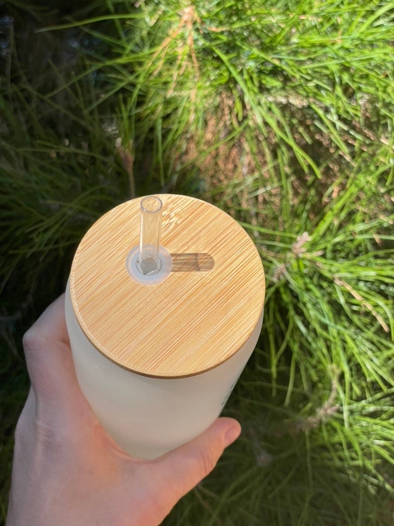 Legendary Spirit 16oz Frosted Glass Beer Can Tumbler with Bamboo Lid and Straw