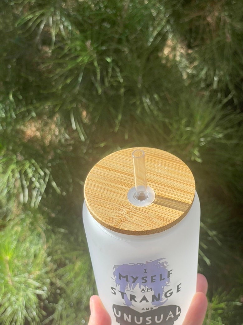 Beetlejuice Strange & Unusual 16oz Frosted Glass Tumbler with Bamboo Lid