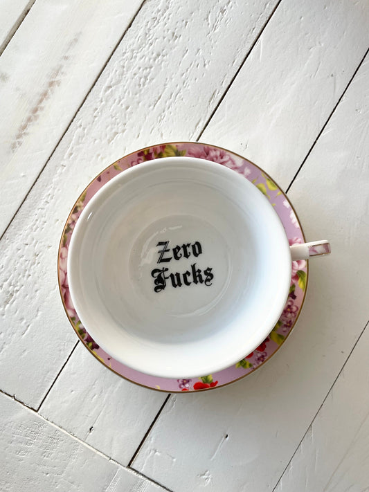 Zero Fucks, Lilac Floral Tea Cup & Saucer