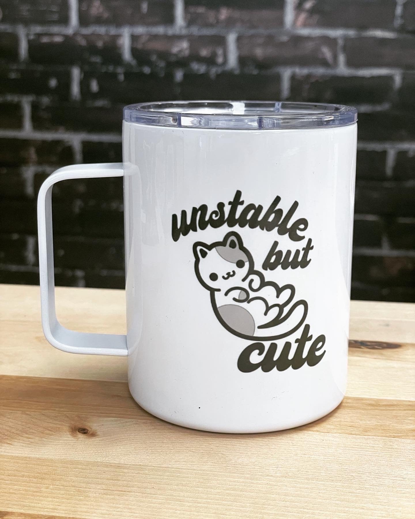 Pour yourself a cup of ambition, Dolly Parton, 10oz Camp Style Insulated Mug with Handle & Leak Proof Lid Three Black Cats