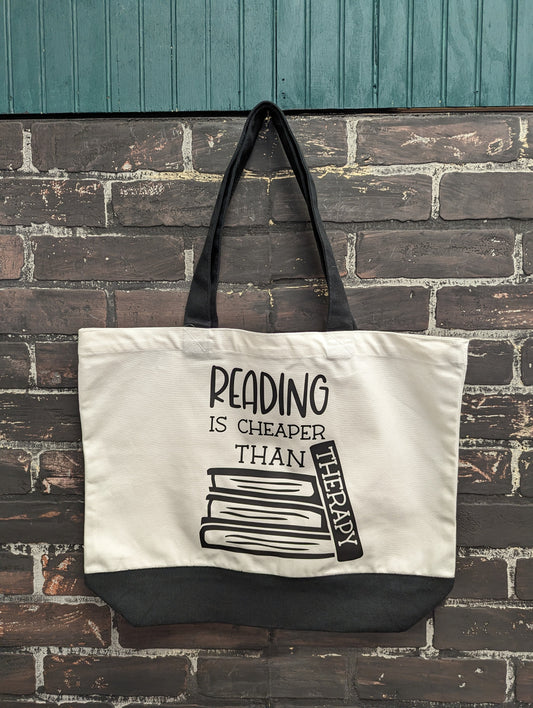 Reading is cheaper than Therapy, Tote Bag
