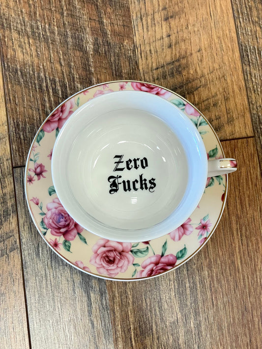 Zero Fucks, Pastel Yellow Tea cup and saucer