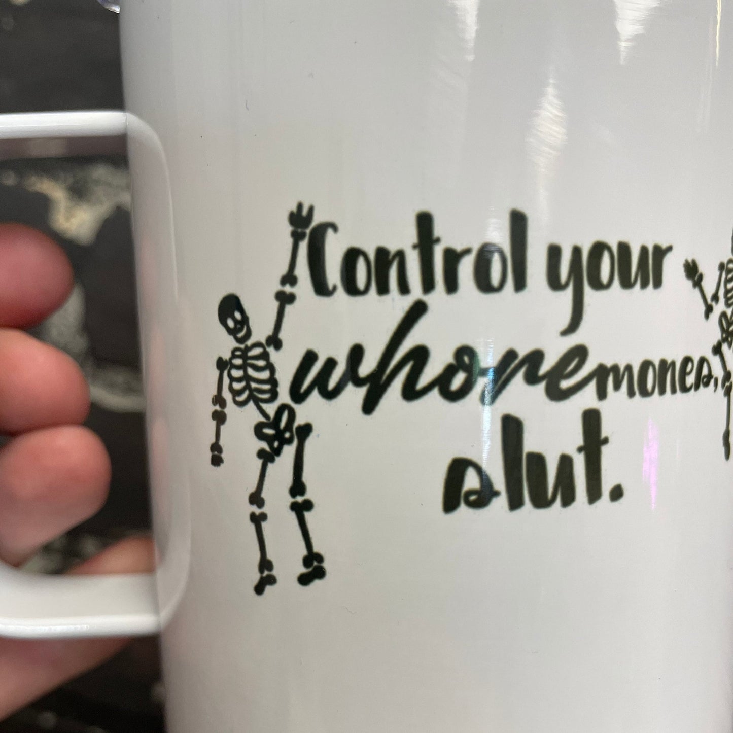 Control your whoremones slut, 10oz Camp Style Insulated Mug with Handle & Leak Proof Lid