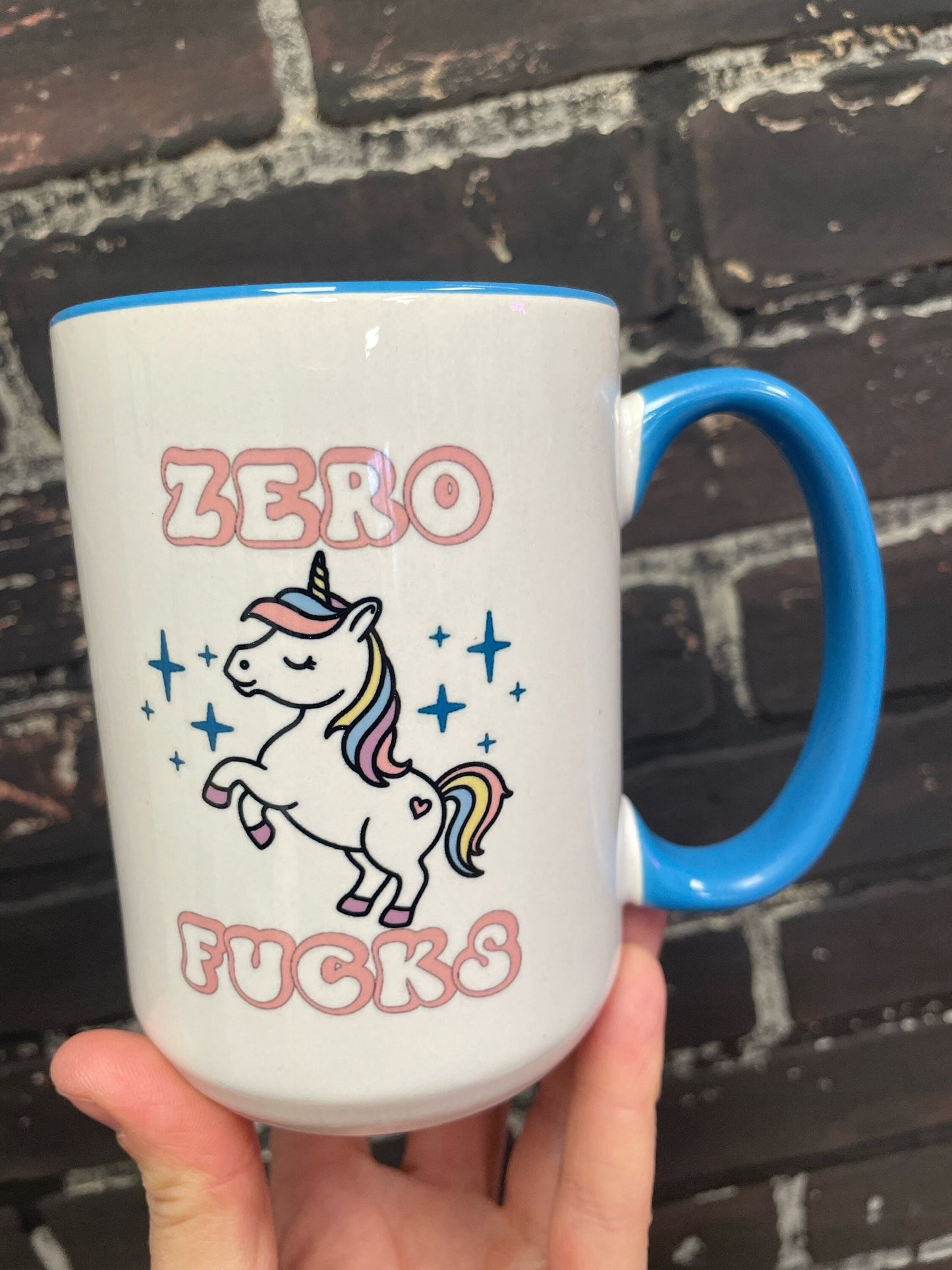 Zero Fucks Unicorn, Double sided 15oz dishwasher safe Coffee Mug