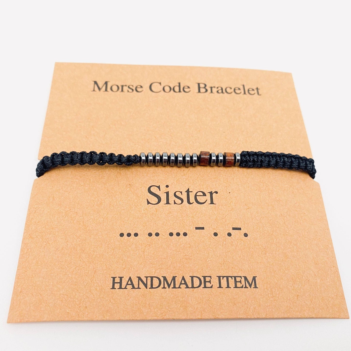 Multi-style Hand-woven Wood Bead Morse Code Bracelet: Be Brave