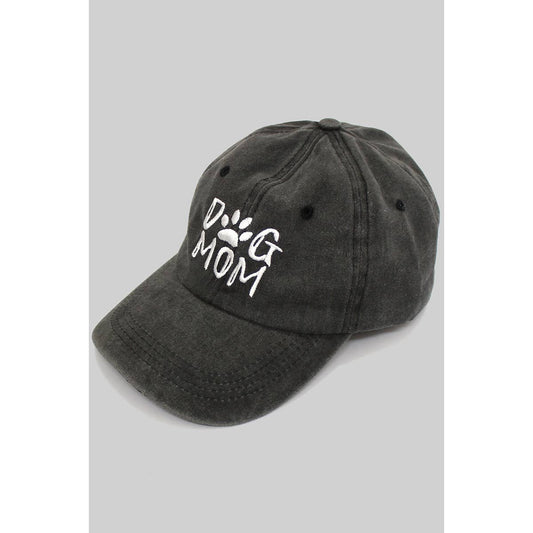 DOG MOM GARMENT DYED WASHED ADJUSTABLE CAP: Black / 1 SIZE Girly