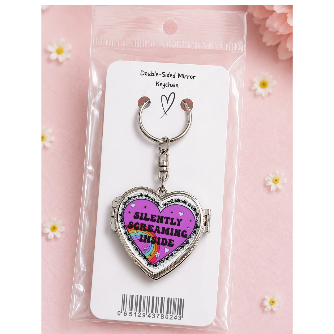 Heart Shaped Keychain Mirror - Silently Screaming Inside