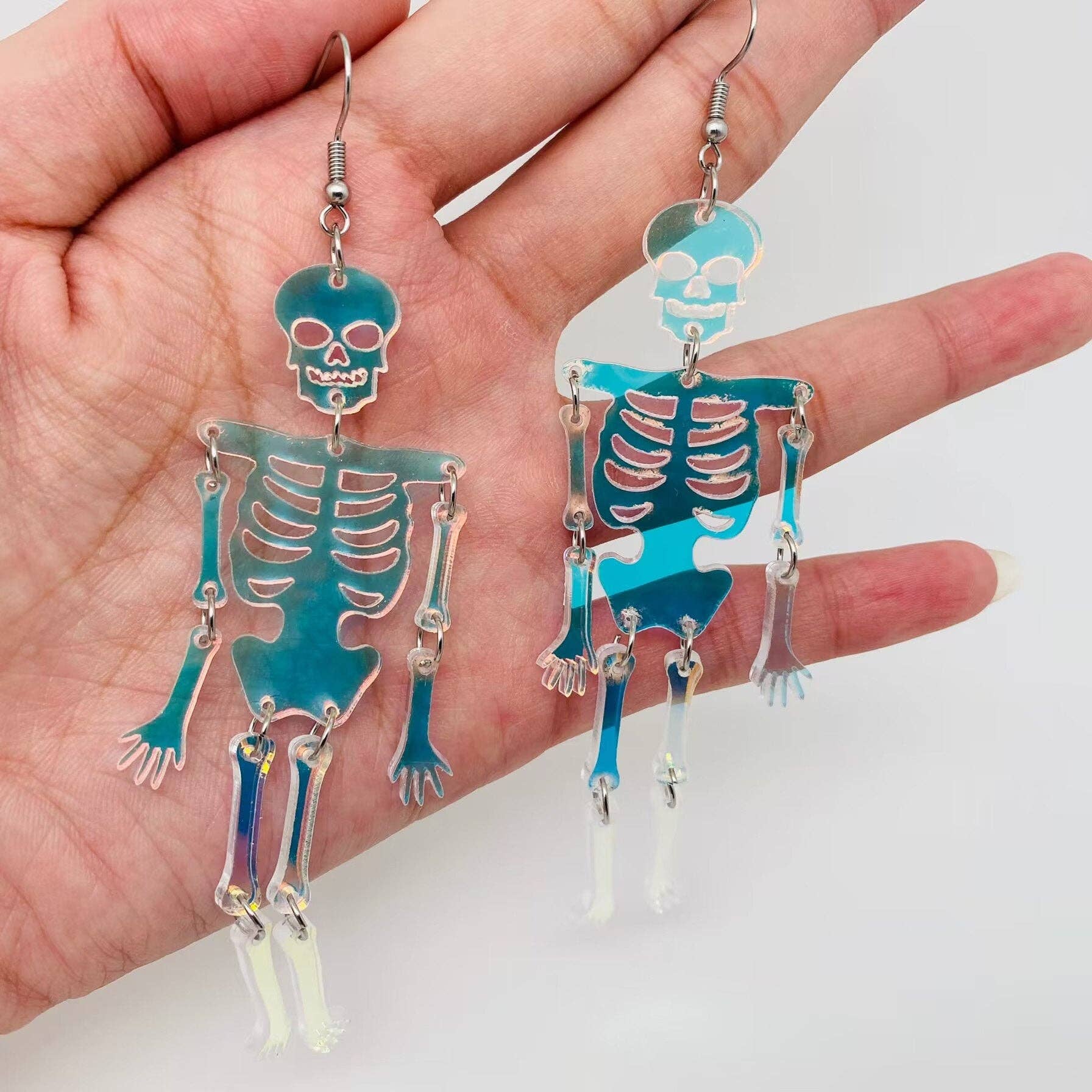 Halloween Acrylic Reflecting Light Skull Dangle Earrings Mio Queena
