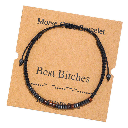 Multi-style Hand-woven Wood Bead Morse Code Bracelet: Best Bitches