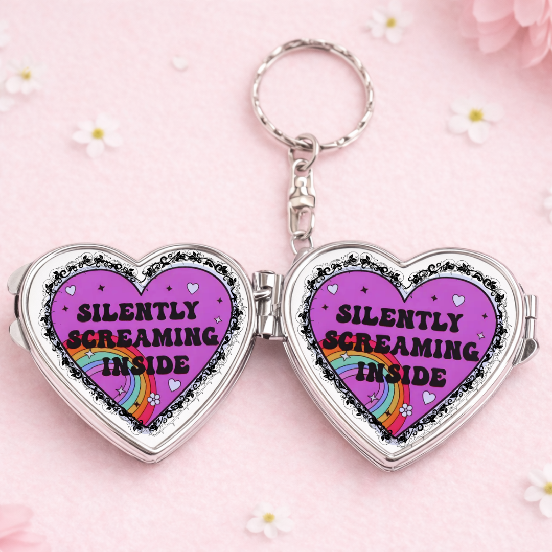 Heart Shaped Keychain Mirror - Silently Screaming Inside