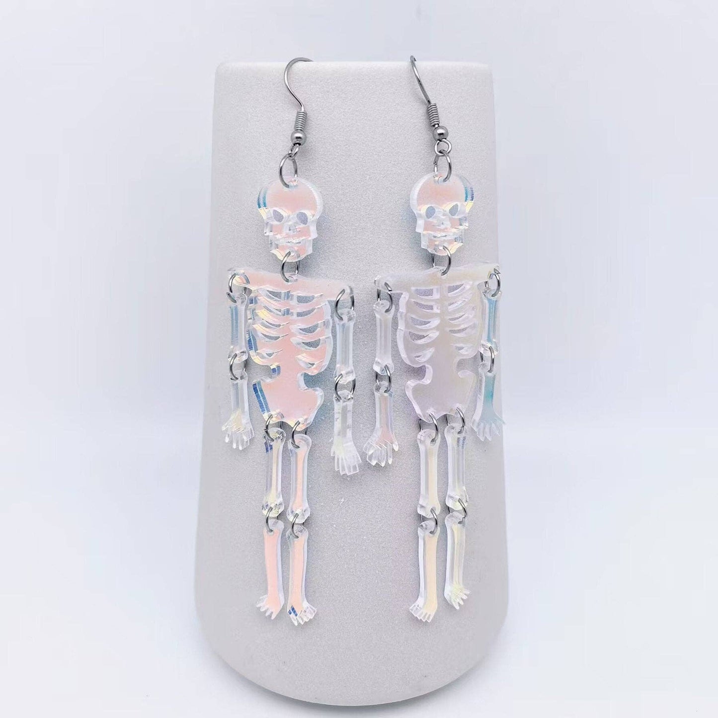Halloween Acrylic Reflecting Light Skull Dangle Earrings Mio Queena