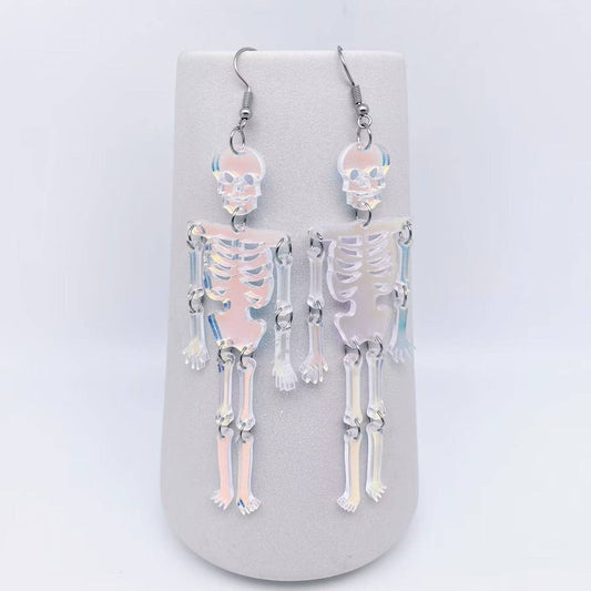 Halloween Acrylic Reflecting Light Skull Dangle Earrings Mio Queena