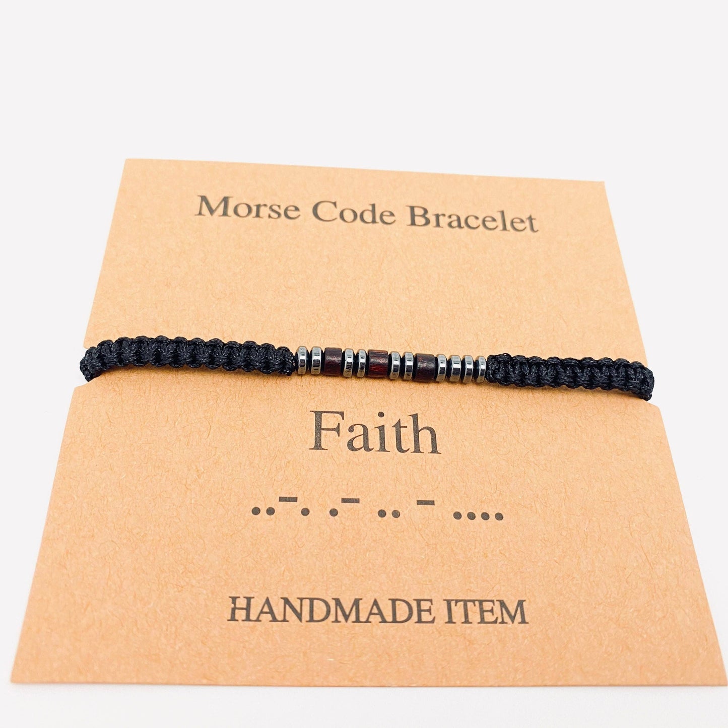 Multi-style Hand-woven Wood Bead Morse Code Bracelet: Be Brave
