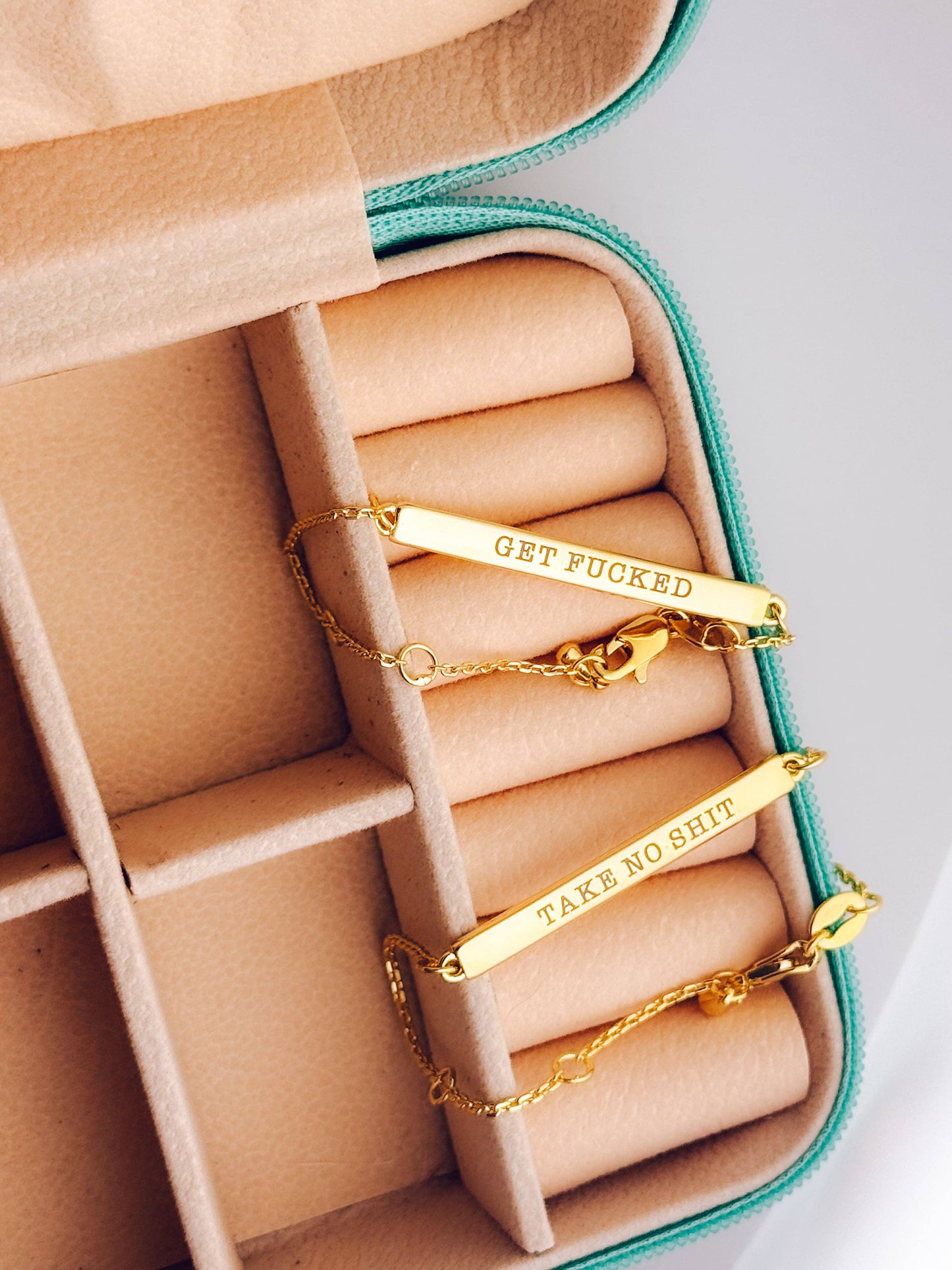 18k Gold Filled Offensive Bar Bracelets: Take No Shit