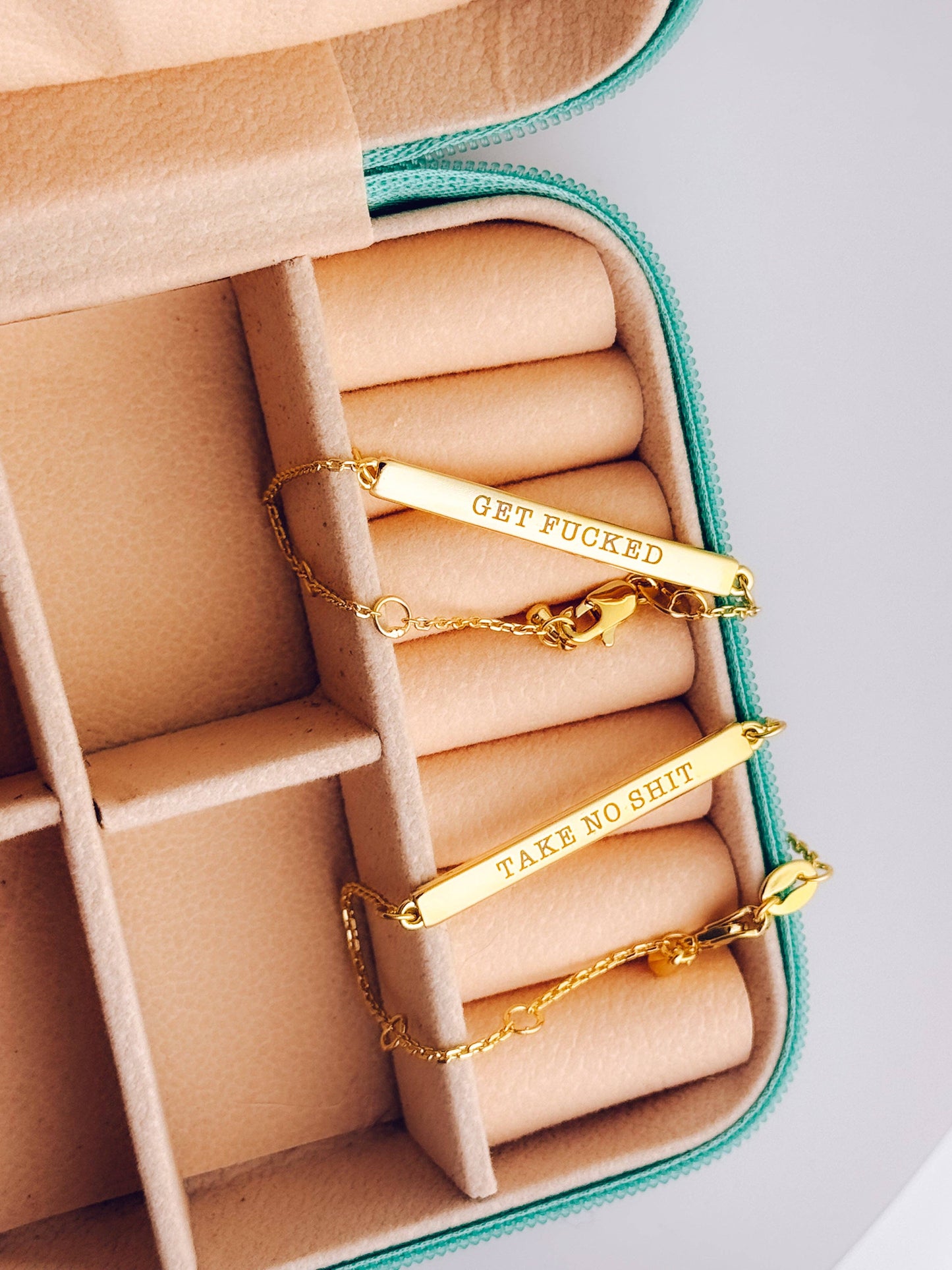 18k Gold Filled Offensive Bar Bracelets: Take No Shit