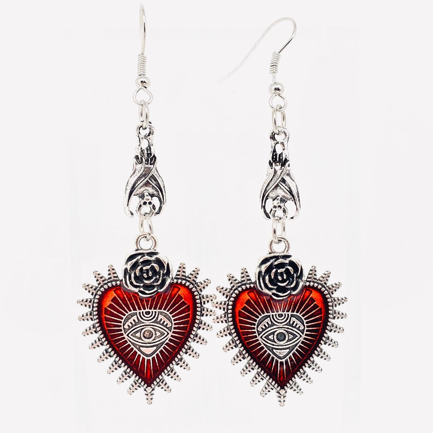 Dark Gothic Punk Bat Heart-shaped Bloody Eye Earrings - GT: Earrings