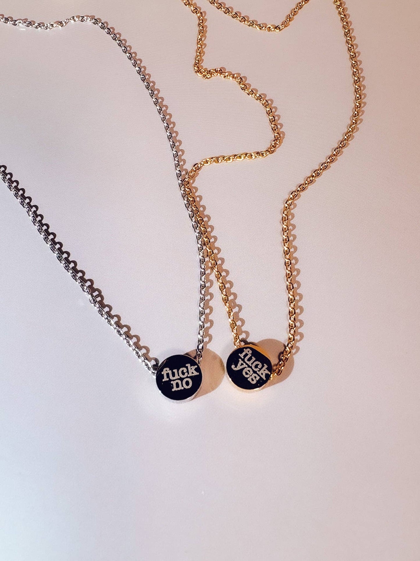 Reversible Necklace- Fuck Yes / Fuck No: Silver