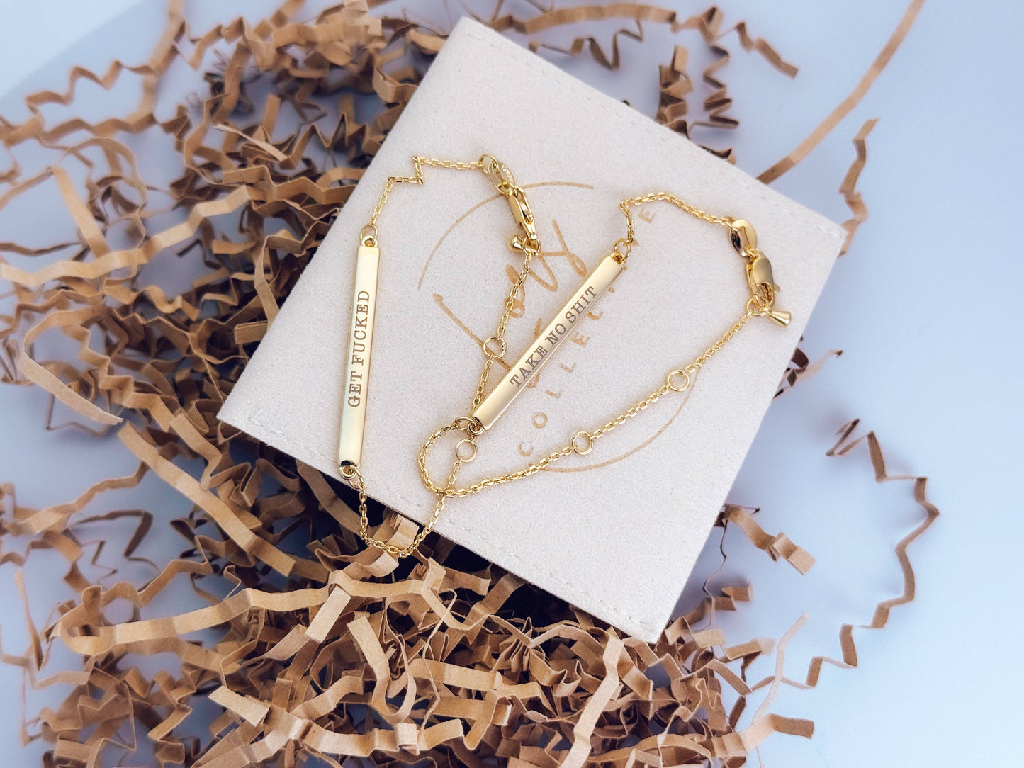 18k Gold Filled Offensive Bar Bracelets: Take No Shit