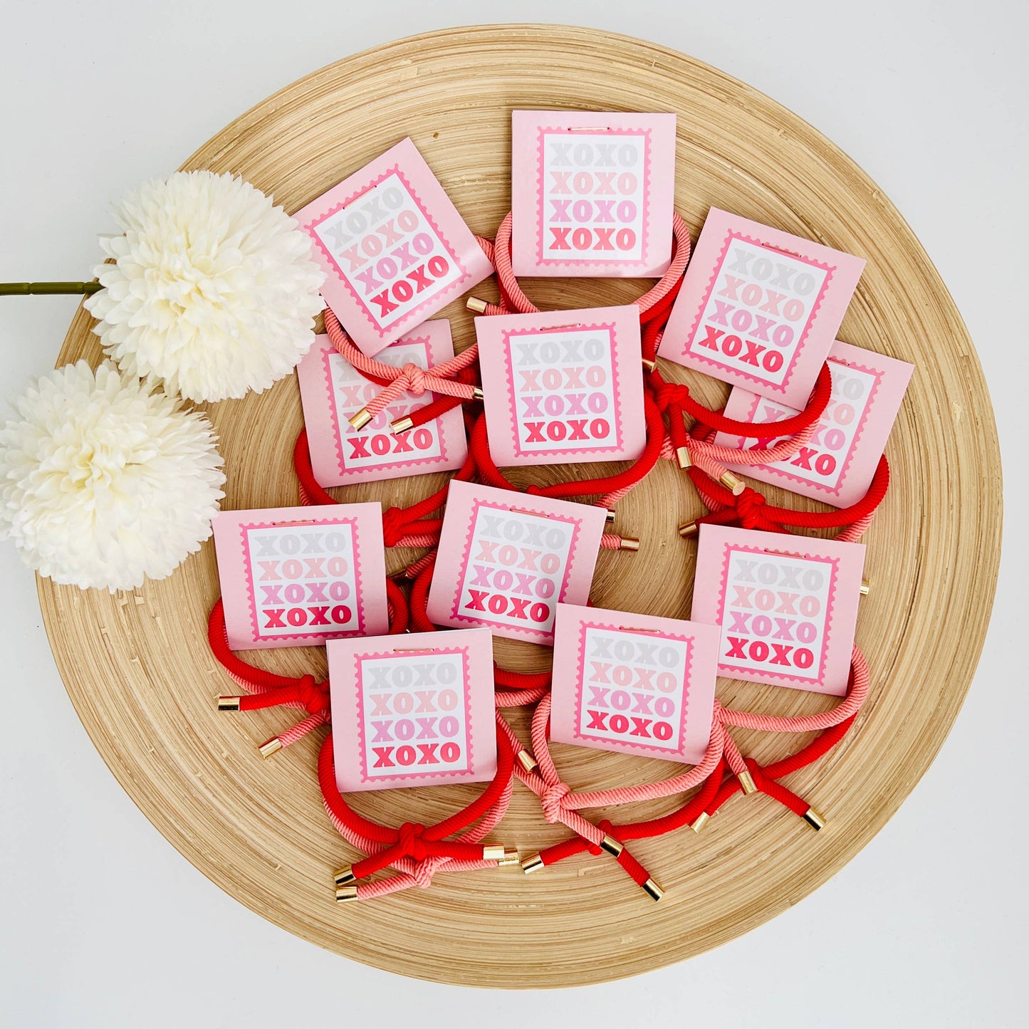 "XOXO" Double Hair Tie - Valentine's Day Thank You Gift: Red & Pink