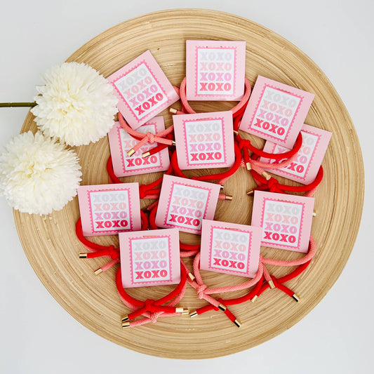 "XOXO" Double Hair Tie - Valentine's Day Thank You Gift: Red & Pink