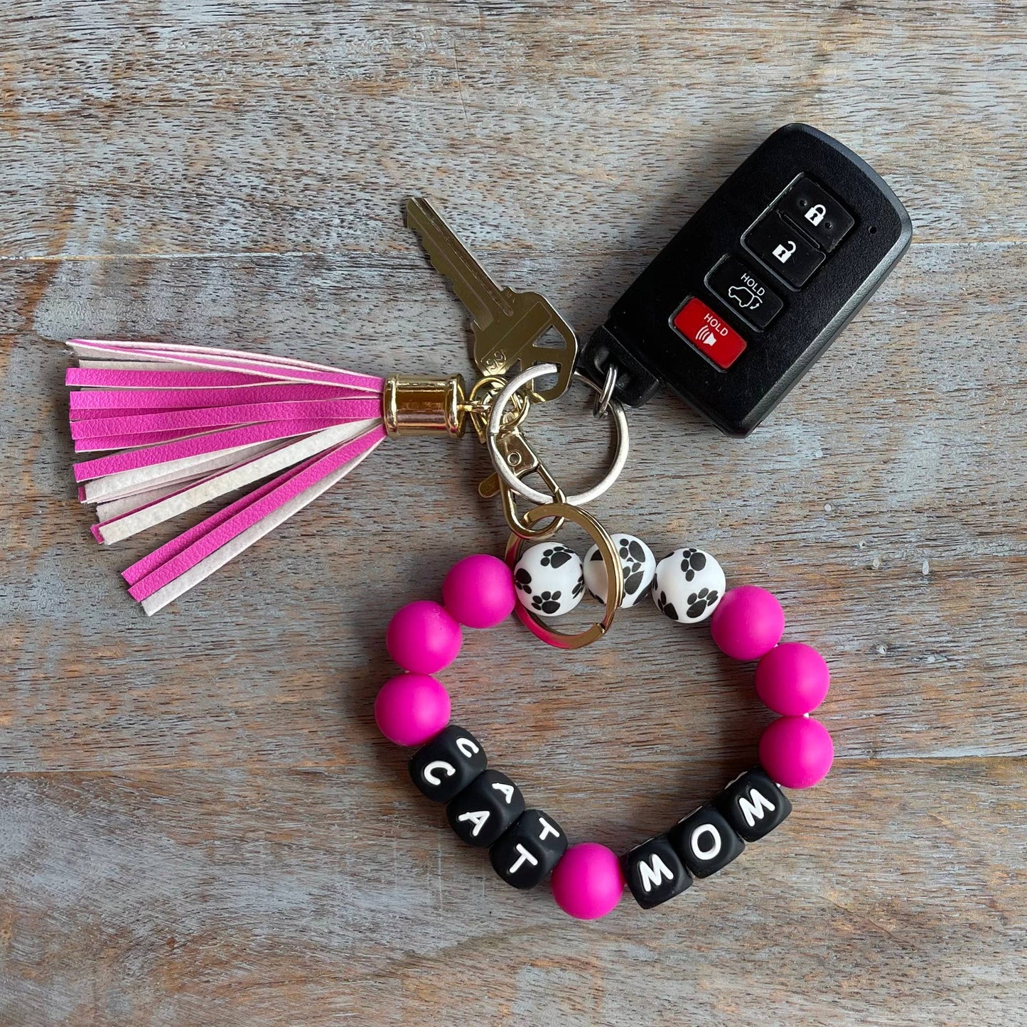 BULK PACK - Silicone Beaded Bracelet Keychain - Cat Mom