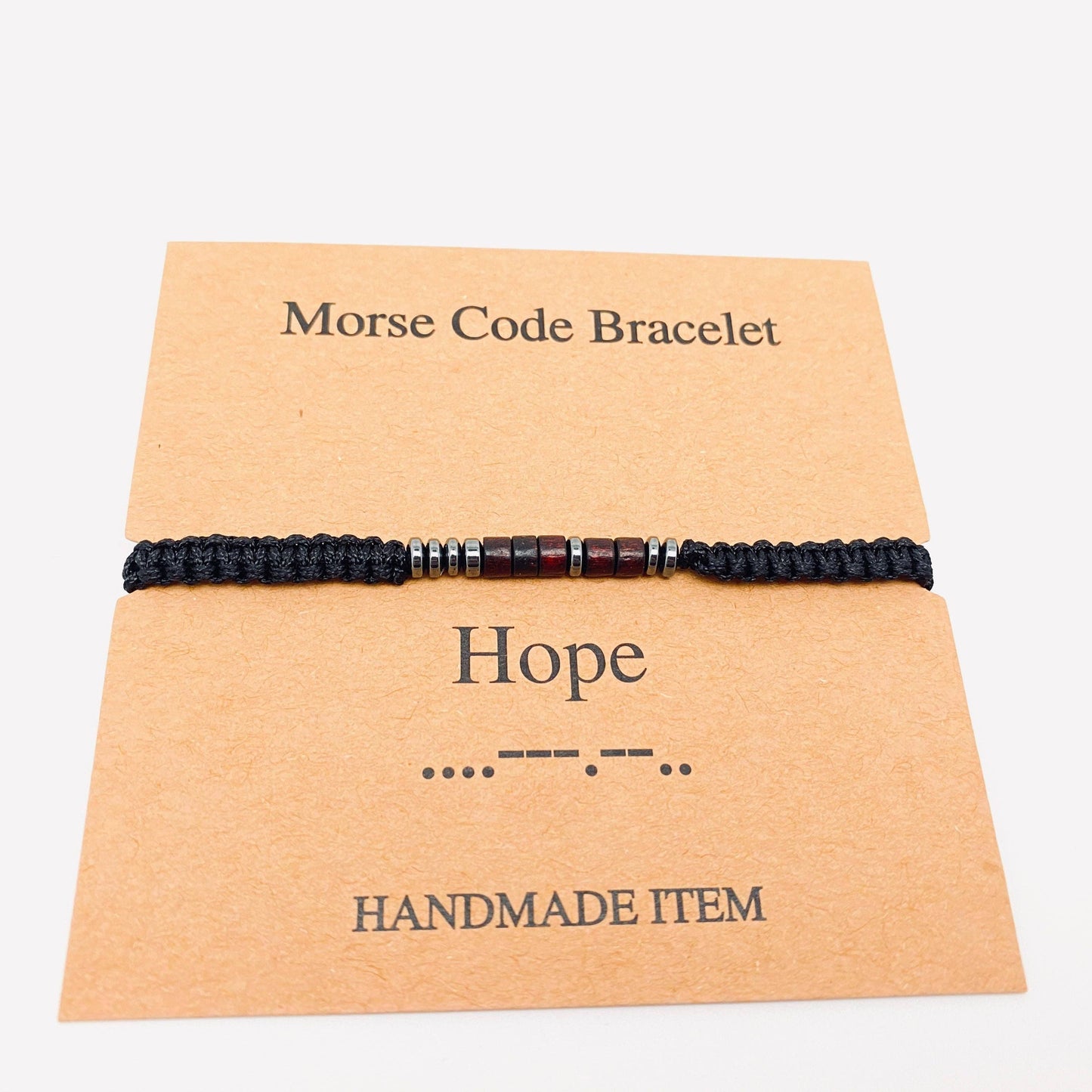 Multi-style Hand-woven Wood Bead Morse Code Bracelet: Be Brave