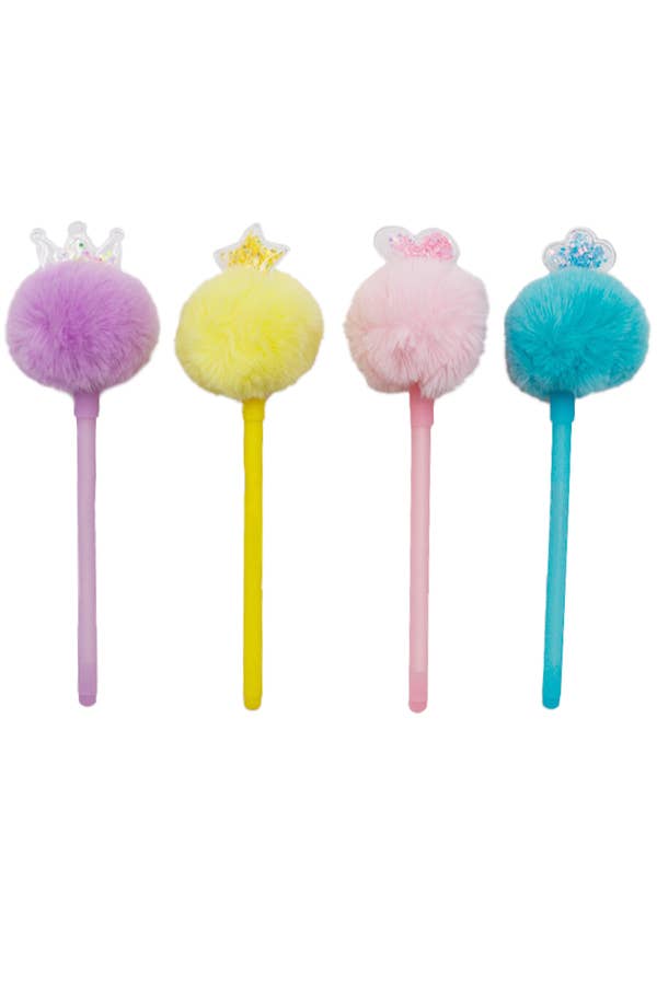Glitter Sealed Charm Pom Pom 12 Bundle Set Ball Point Pen Cap Zone