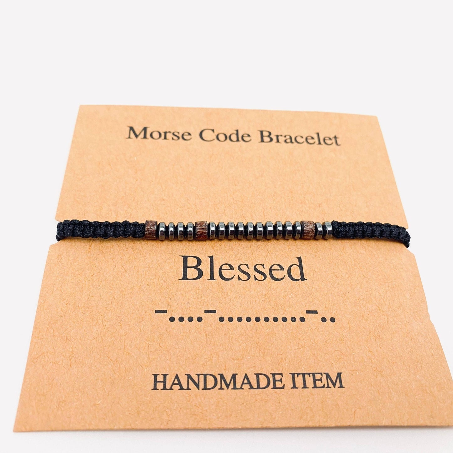 Multi-style Hand-woven Wood Bead Morse Code Bracelet: Be Brave