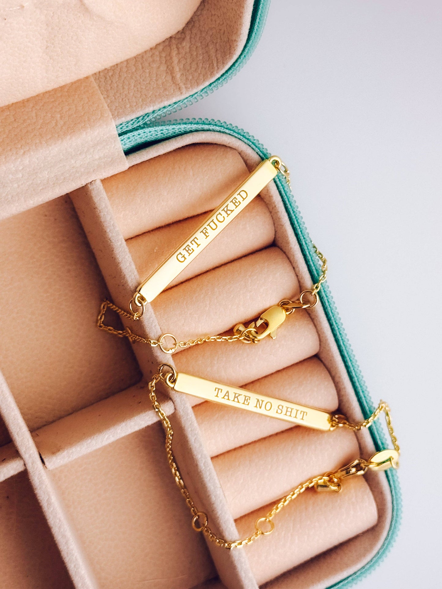 18k Gold Filled Offensive Bar Bracelets: Take No Shit