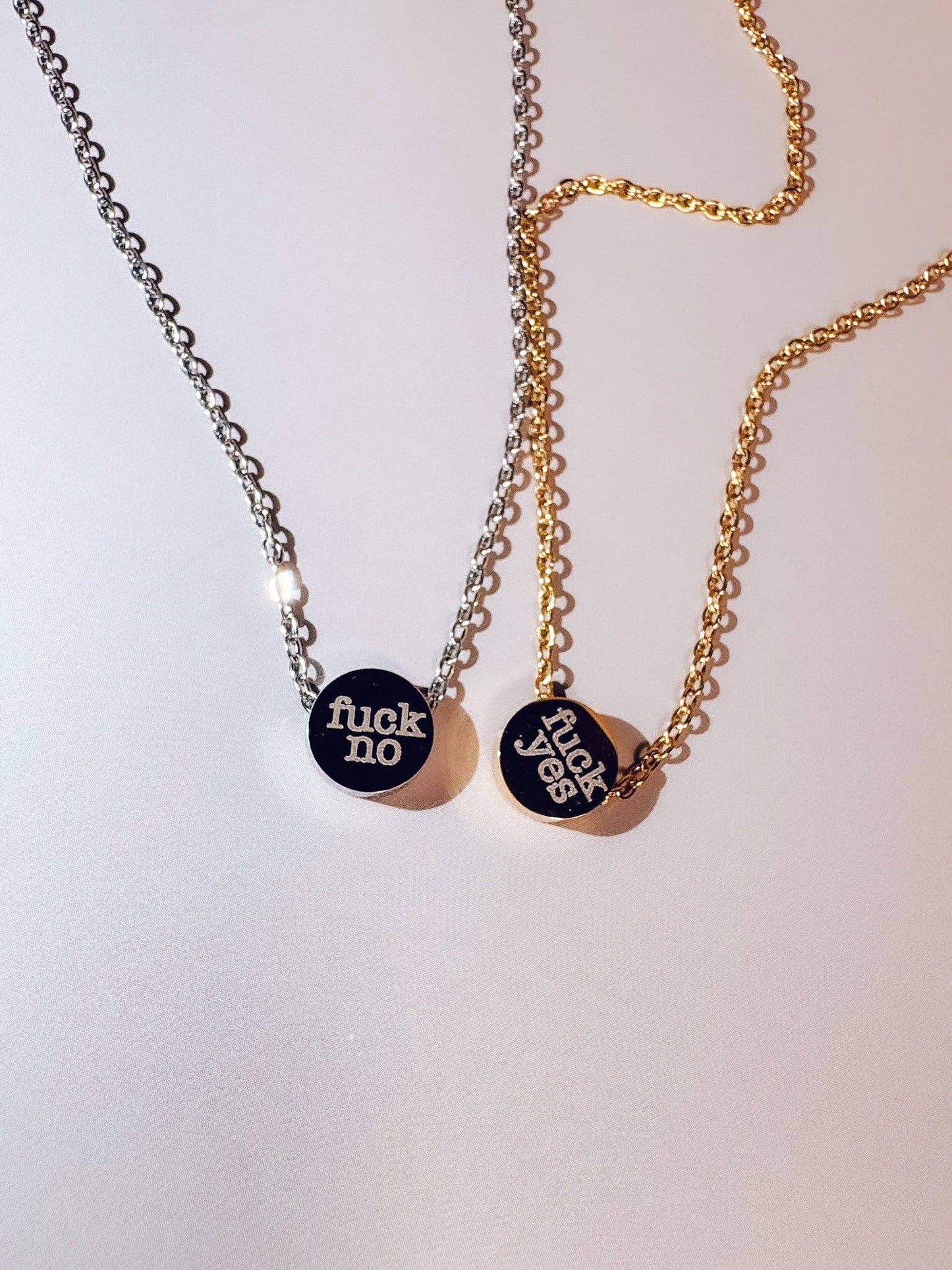 Reversible Necklace- Fuck Yes / Fuck No: Gold