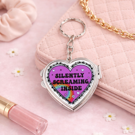 Heart Shaped Keychain Mirror - Silently Screaming Inside