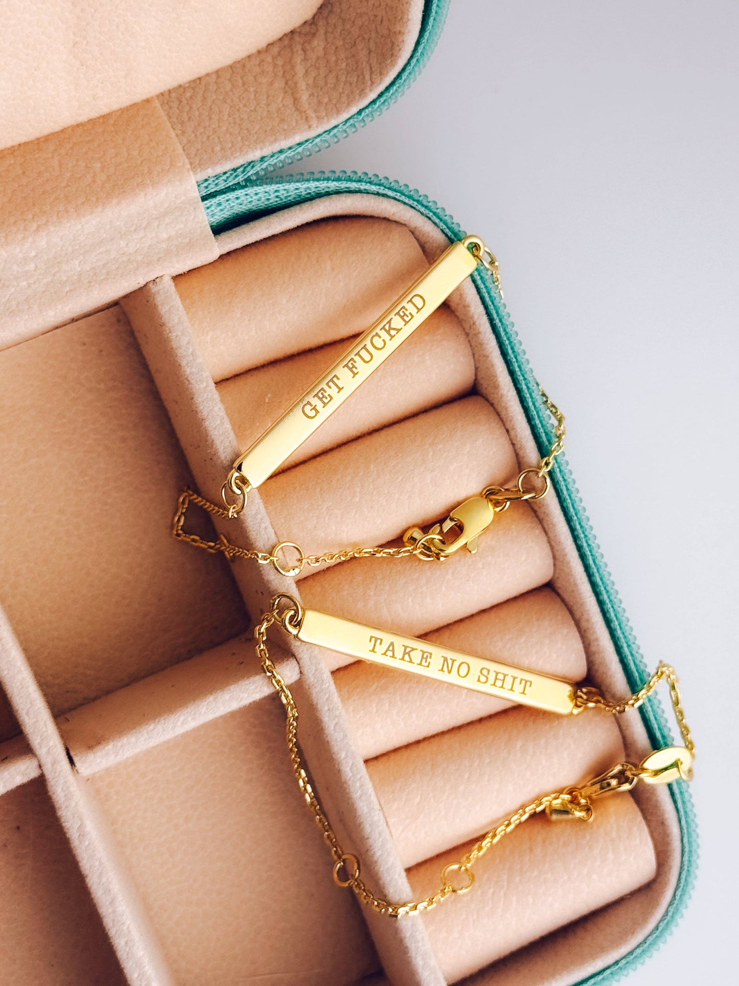 18k Gold Filled Offensive Bar Bracelets: Take No Shit