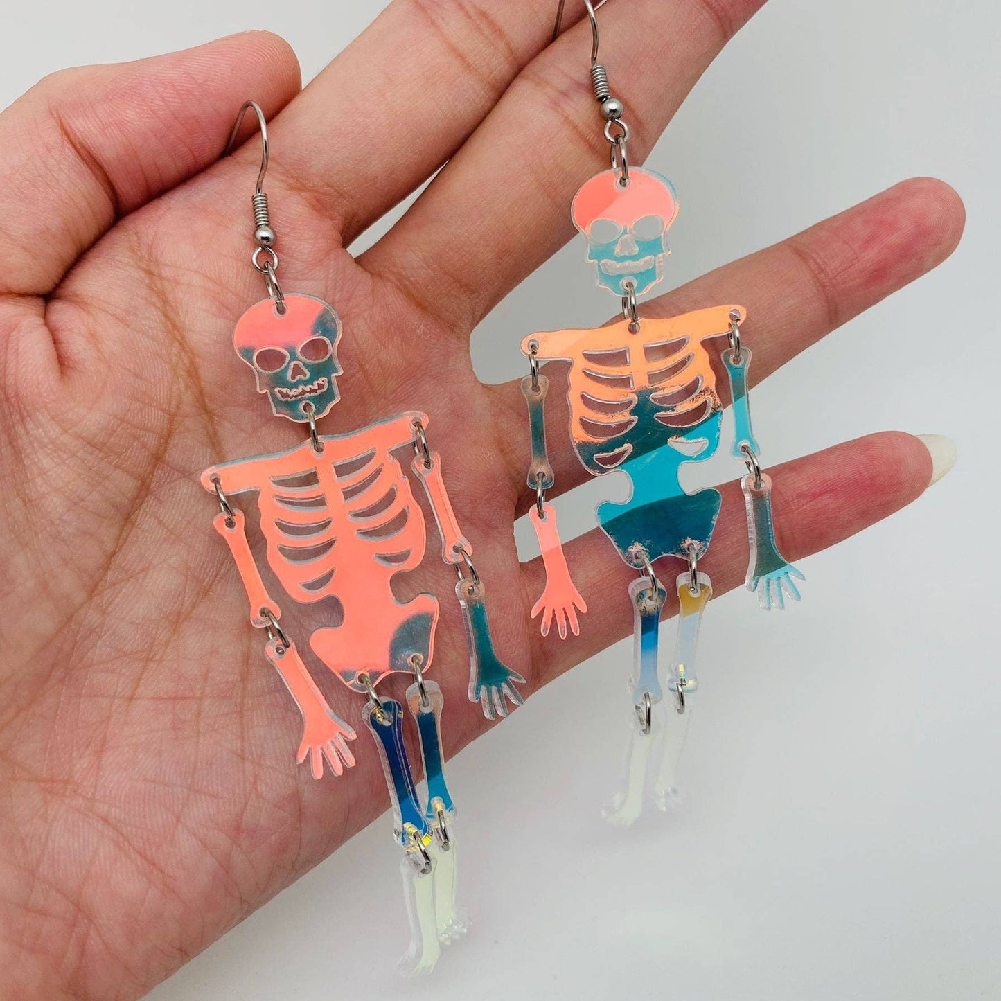 Halloween Acrylic Reflecting Light Skull Dangle Earrings Mio Queena