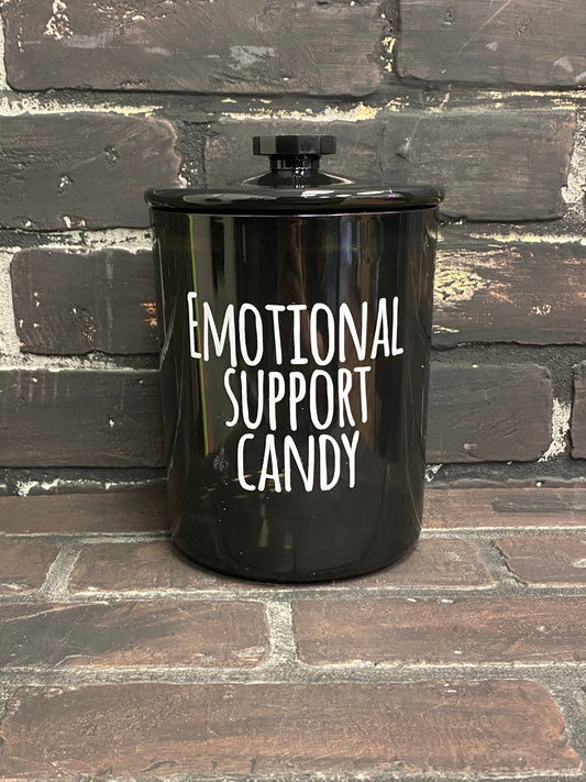 Emotional Support Candy, 30oz Black Shatter Proof Acrylic Jar Three Black Cats