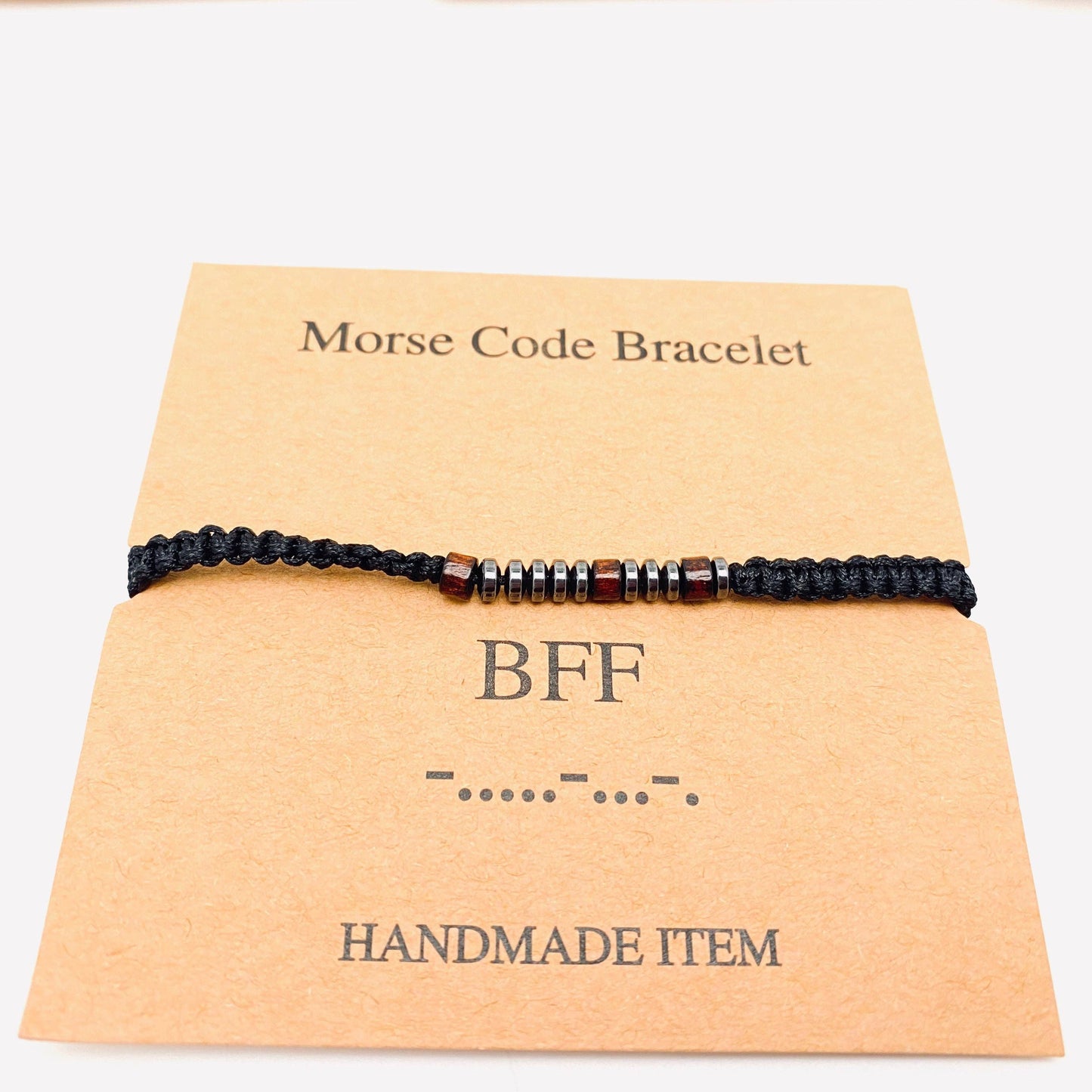 Multi-style Hand-woven Wood Bead Morse Code Bracelet: Be Brave