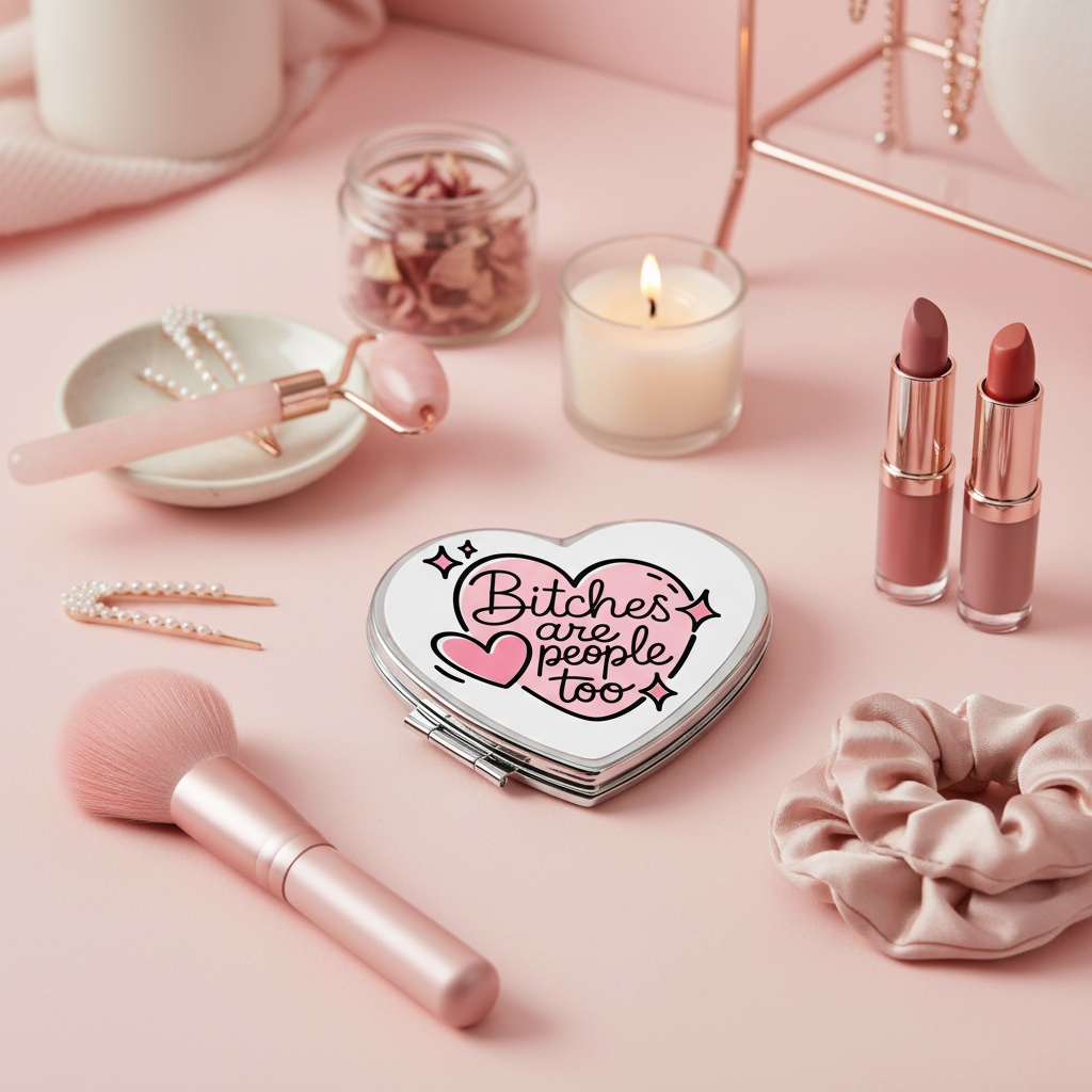 Heart Shape Pocket Mirror - B*tches are People Too