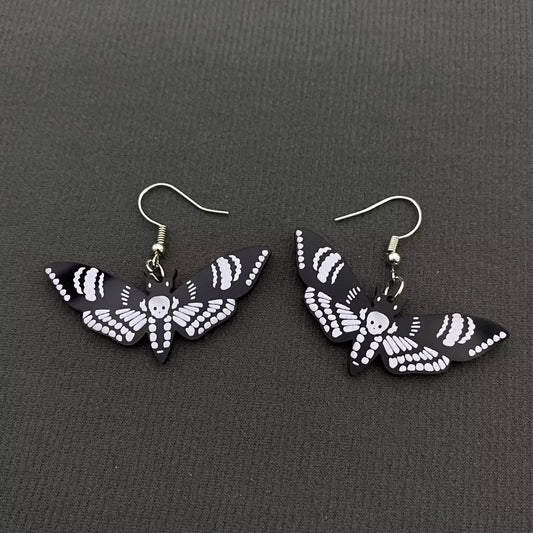 Acrylic Skull Moth Dangle Earrings - GT