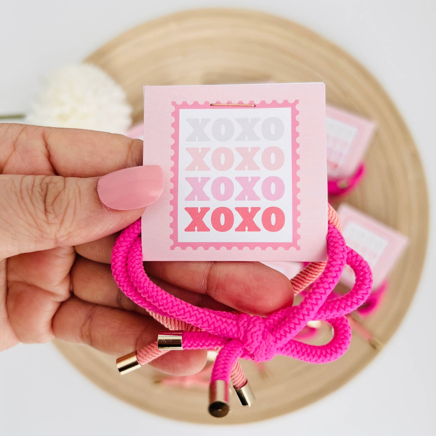 "XOXO" Double Hair Tie - Valentine's Day Thank You Gift: Red & Pink