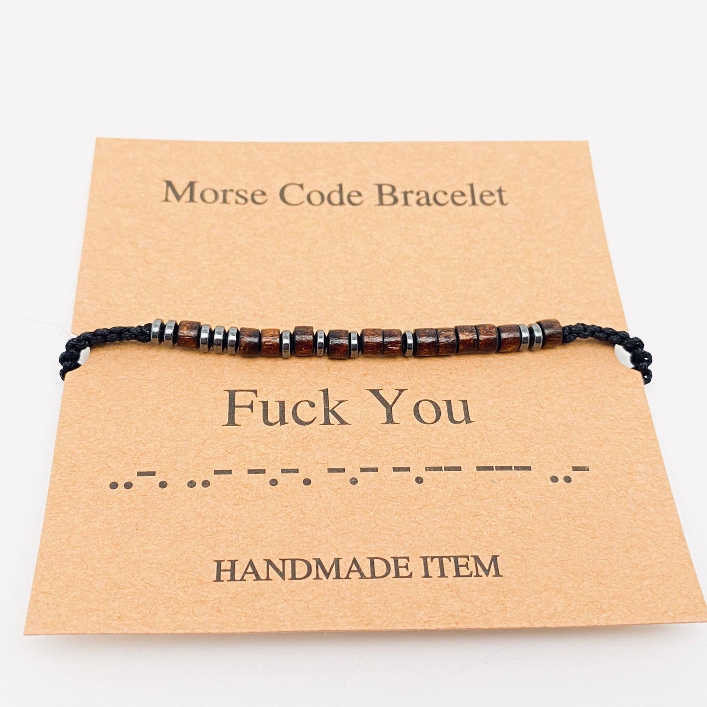 Multi-style Hand-woven Wood Bead Morse Code Bracelet: Be Brave