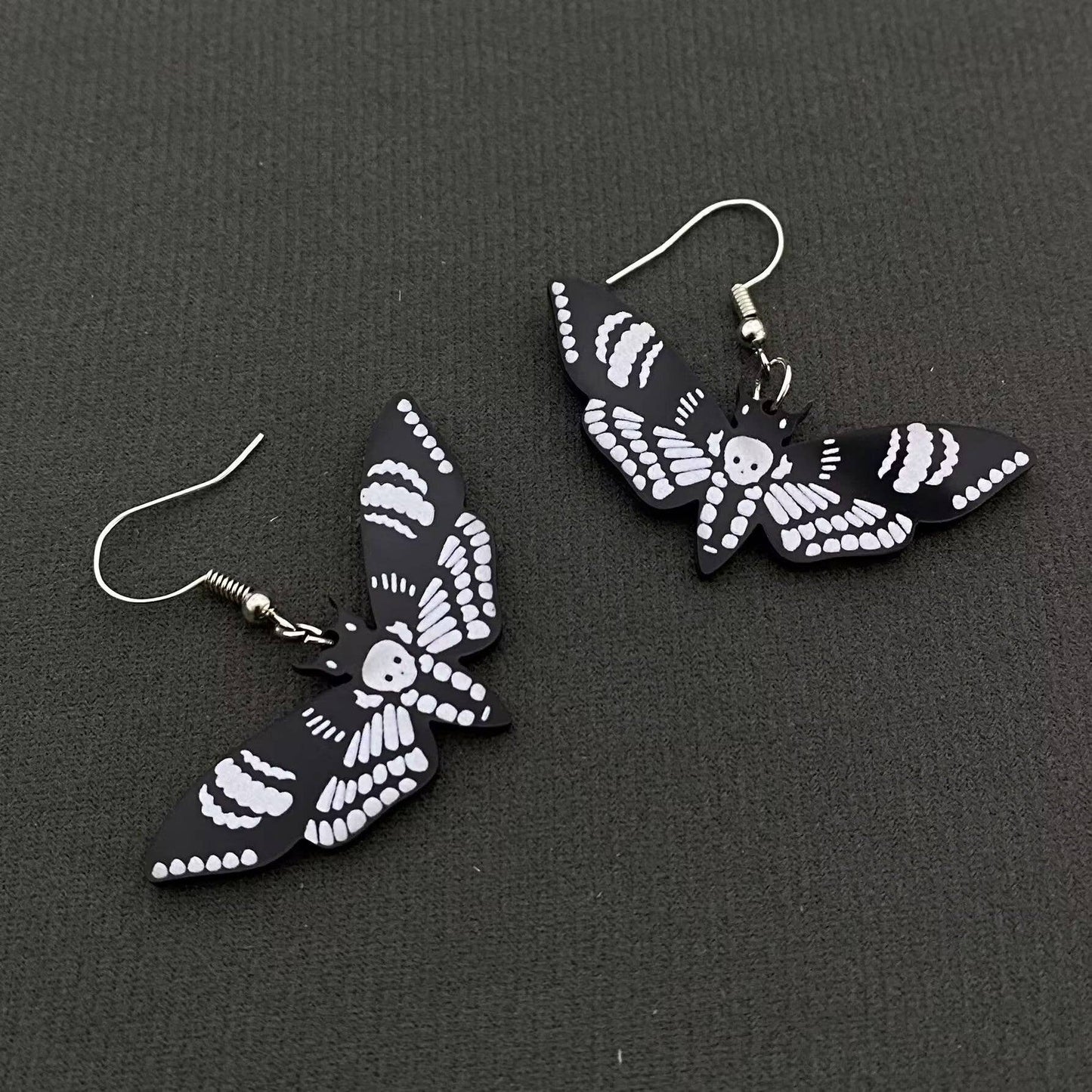 Acrylic Skull Moth Dangle Earrings - GT