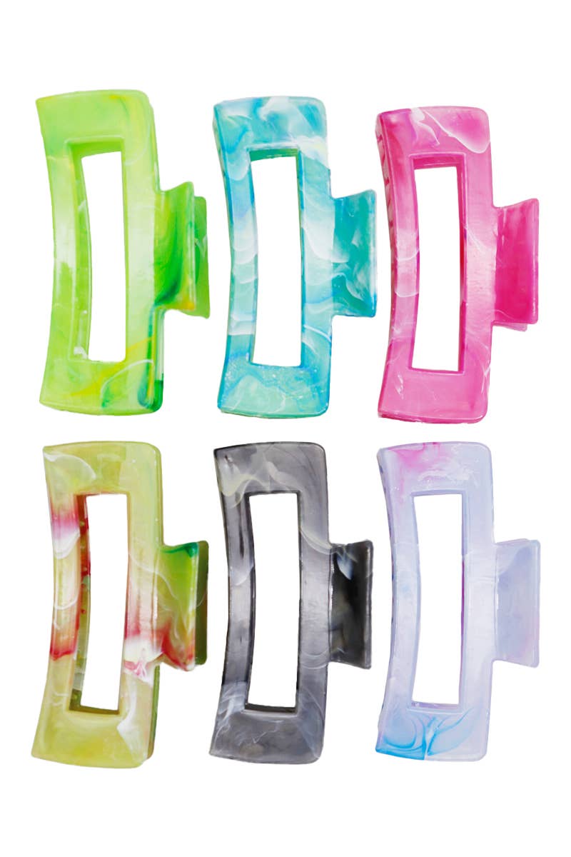 Wide Block Glossy Marble Tie Dye Hair Claw Cap Zone