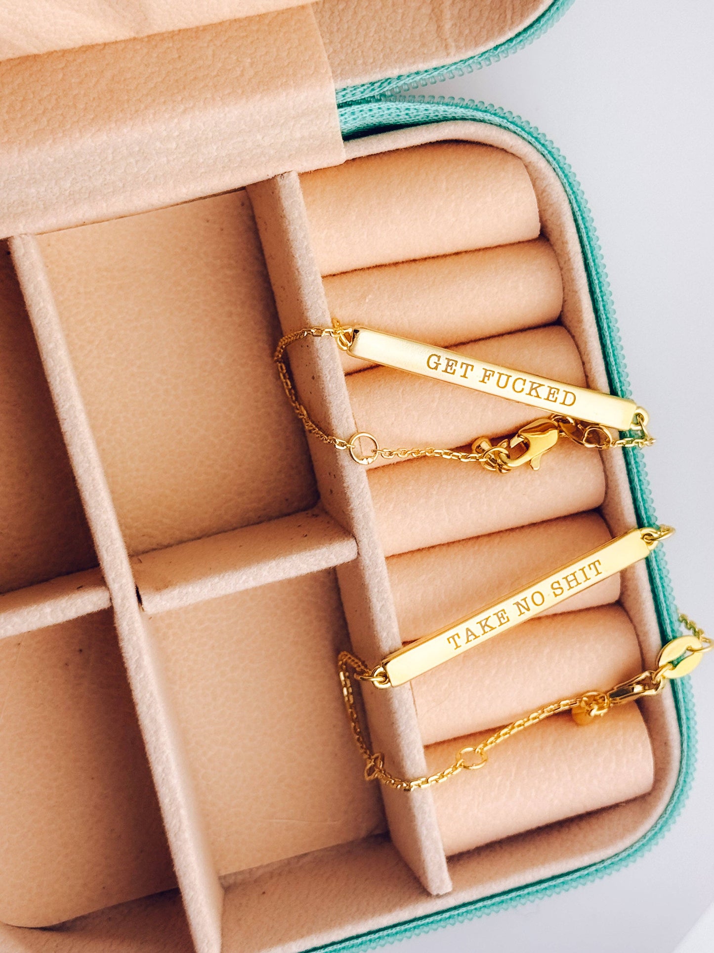 18k Gold Filled Offensive Bar Bracelets: Take No Shit