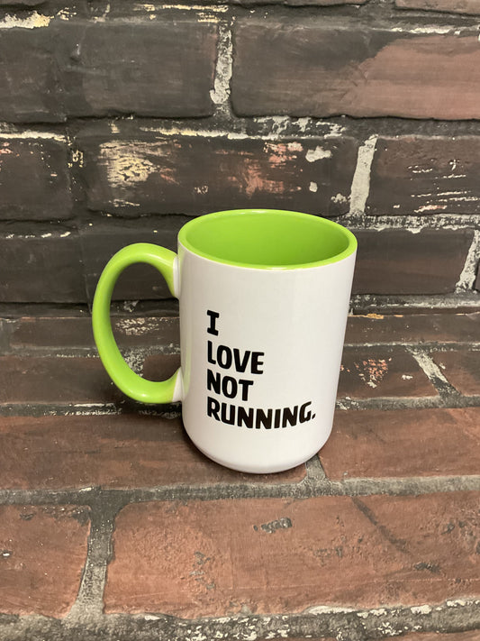 I love not running , Double sided Green inner & Handle 15oz dishwasher safe Coffee Mug Three Black Cats