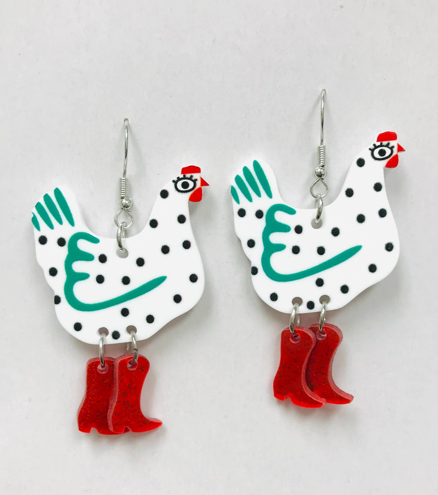 Acrylic Hen Wearing Boots Earrings: Hen with Boots