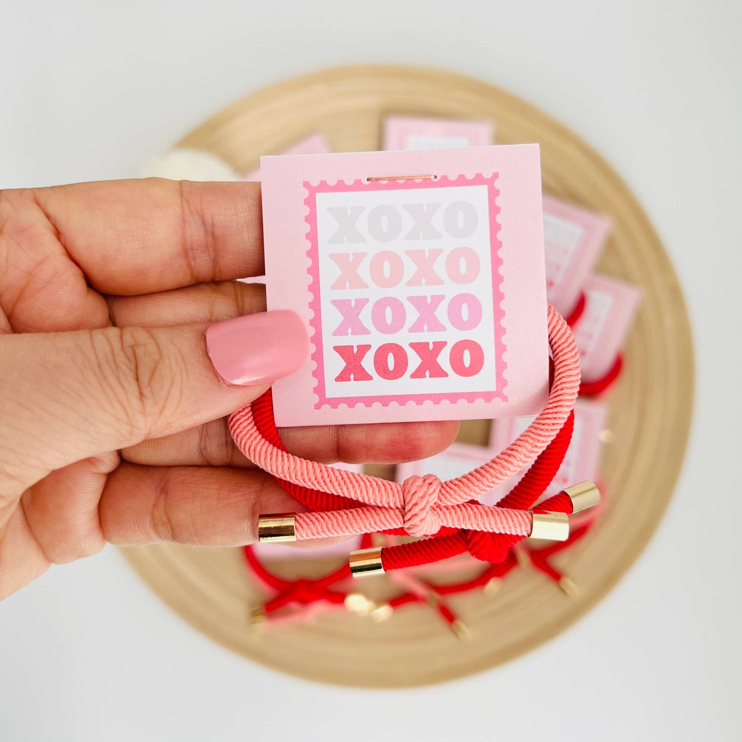 "XOXO" Double Hair Tie - Valentine's Day Thank You Gift: Red & Pink