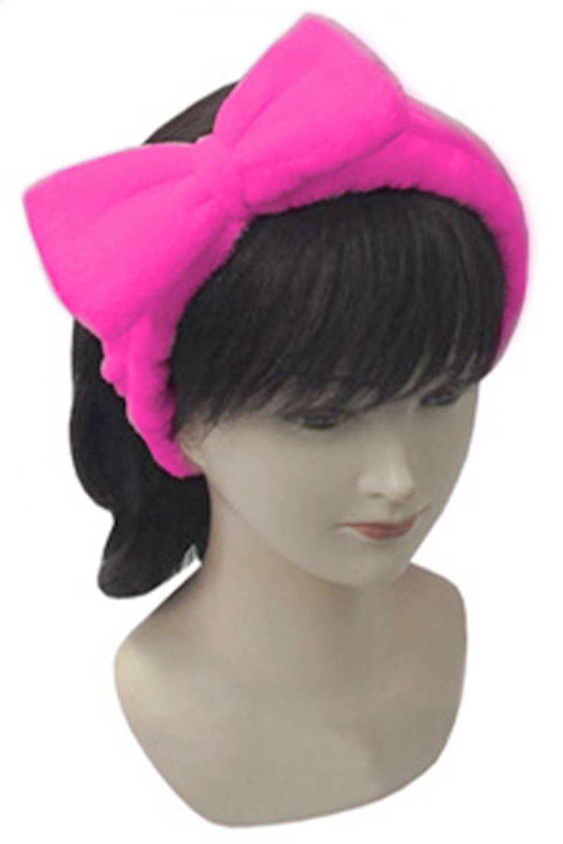 Big Bowtie Fuzzy Spa Headband Scrunchie Cap Zone
