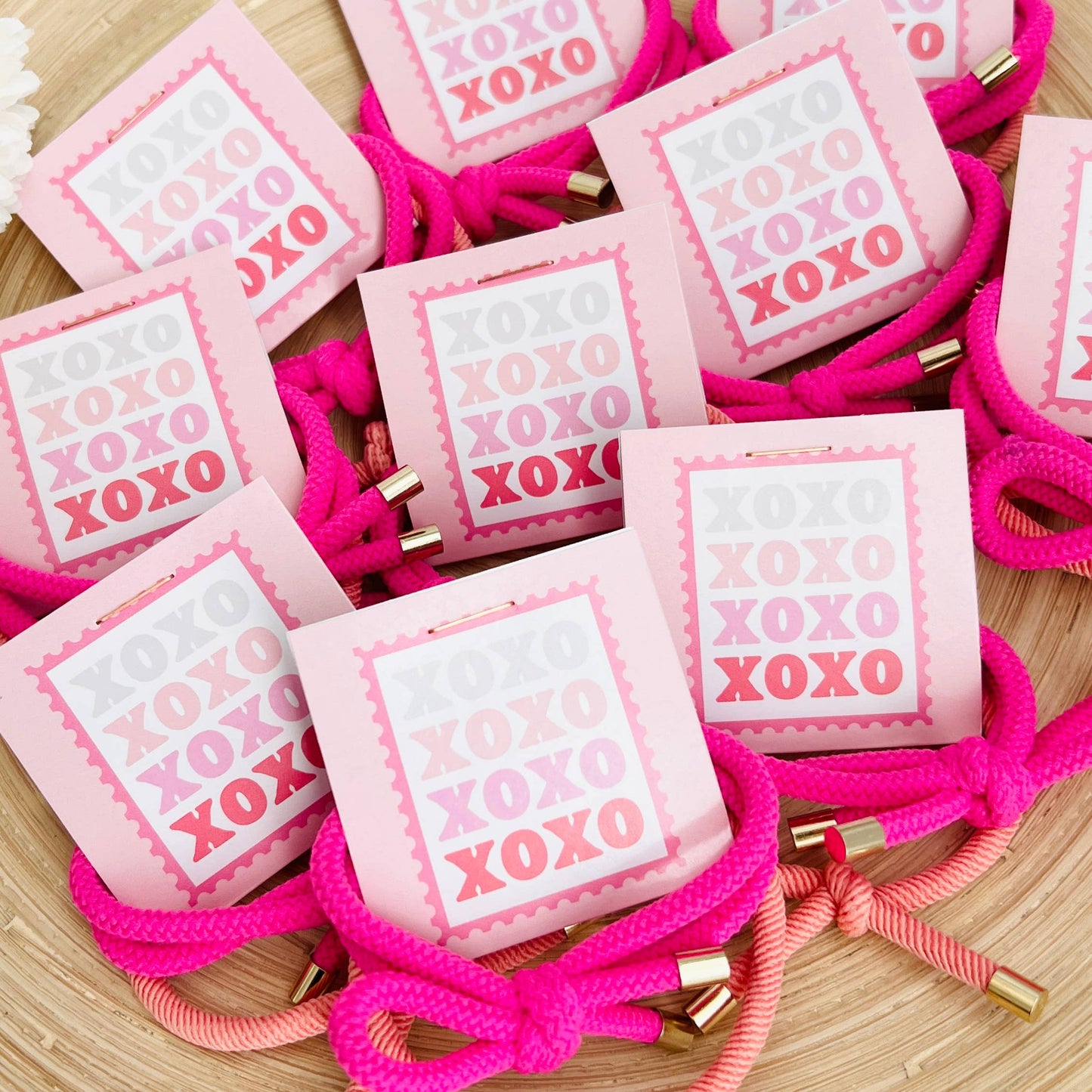 "XOXO" Double Hair Tie - Valentine's Day Thank You Gift: Red & Pink