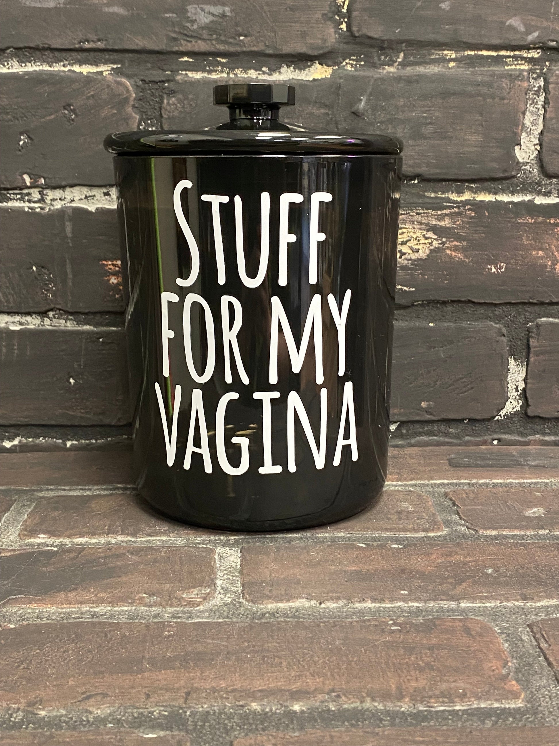 Stuff For My Vagina or Shark Week, 30oz Black Shatter Proof Acrylic Jar for Bathroom Three Black Cats